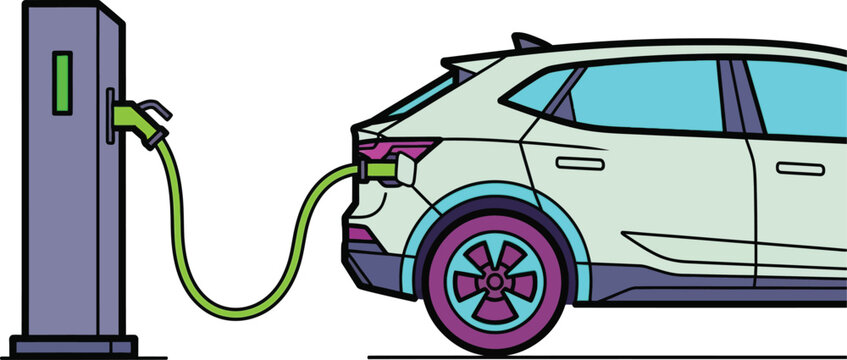 Electric car charging at station, sustainable energy, future mobility concept