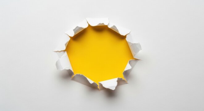 Torn Paper with Yellow Background, Ripped, Hole, White