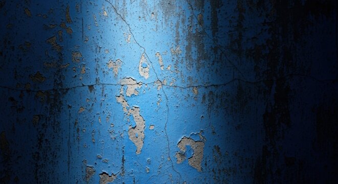 Cracked Blue Wall Texture with Dramatic Lighting, Peeling paint, Distressed, Grunge