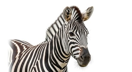 Obraz premium Close-up of a Zebra's Head and Mane on White Background, Animal, Wild, Wildlife