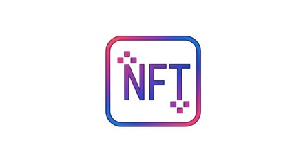 NFT logo with gradient border and pixelated accents, symbolizing digital ownership.