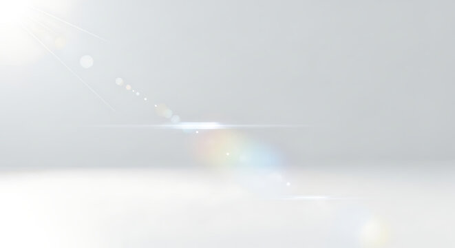 Dynamic bright lens flare effect creating a radiant and ethereal light streak across a clean, minimalist white and grey background, perfect for modern design overlays and digital enhancements - Powered by Adobe