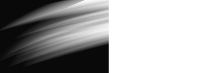 Monochrome diagonal light rays on a split black and white background
