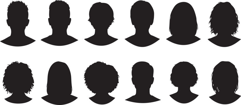 Diverse Human Head Silhouettes Collection: Male and Female Hairstyles
