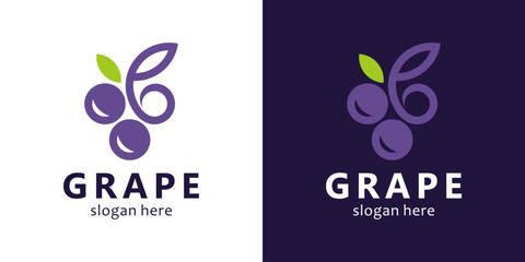 Naklejka premium Grape fruit logo design template illustration. Simple modern grape concept vector design icon graphic symbol