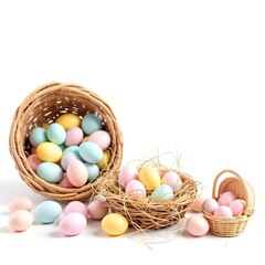 Naklejka premium Pastel Easter Egg Baskets – Springtime Celebration Illustration