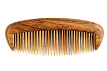 Wooden beard comb for grooming isolated on transparent background