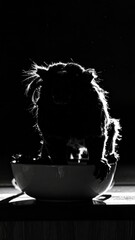 Enigmatic silhouette: A tamarin's quirky perch inside a cereal bowl moment