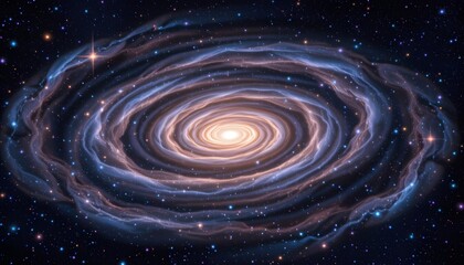 Spiral Galaxy in Deep Space with Stars and Colorful Nebulae Against Dark Background