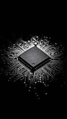 Monochrome Microchip Silhouette: A Stark Depiction of Electronic Connectivity