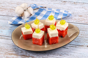 Watermelon with feta and grape