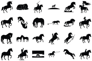Fototapeta premium Collection of Horse Silhouettes in Various Poses unicorn