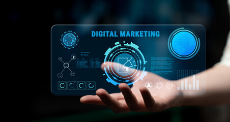 Digital marketing strategy for online business promotion and advertising. A concept of campaign management and content planning for brand growth. Motif