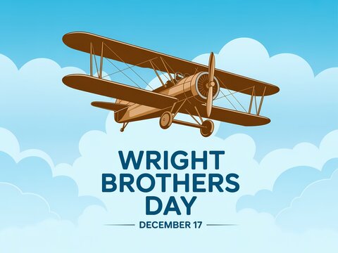 Vintage wright brothers biplane soaring through a cloudy sky on wright brothers day december 17