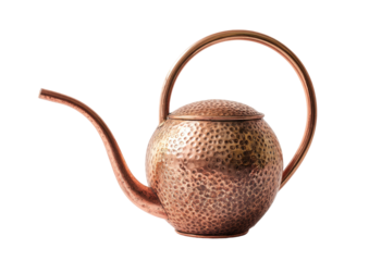 Hammered copper watering can with long spout, loop handle