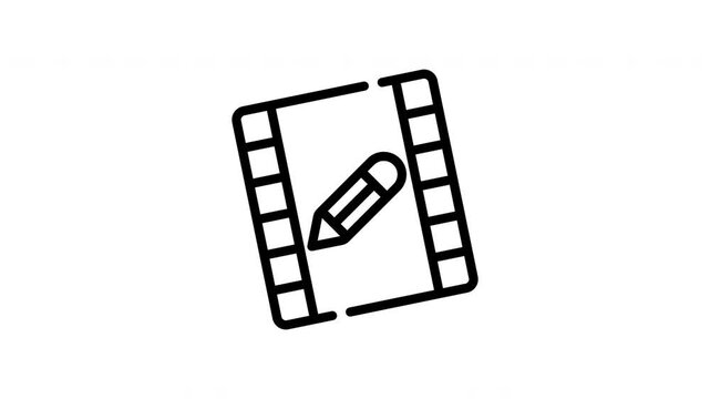 Video editing icon with pencil on film strip background. Perfect for design projects related to video editing or film production.
