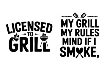Two graphic designs featuring phrases related to grilling and barbecuing with illustrative elements.