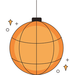 Orange Disco Ball Decoration with Sparkling Stars and Circles on a Transparent Background