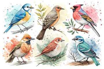 Fototapeta premium Set of six birds with different colors and sizes