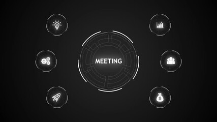 Meeting, Hologram Futuristic Interface, virtual network connecting service with graphical icons in various, diverse, and industry. - Powered by Adobe