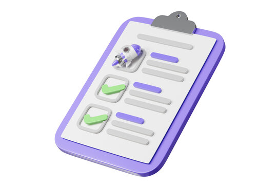 3d checklist clipboard with rocket icon. productivity launch concept. minimal cartoon task list planner rocket for app hero onboarding banner. isolated on white background. 3d render.