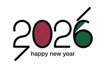 A clean graphic illustration of the year 2026 with the text "happy new year" underneath.