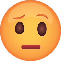 Orange Emoji Face With Uncertain Expression And Raised Eyebrow Isolated On Transparent Background