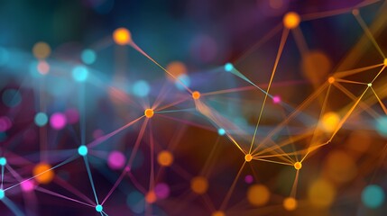 Colorful Abstract Network Visualization with Interconnected Dots and Lines in Digital Space