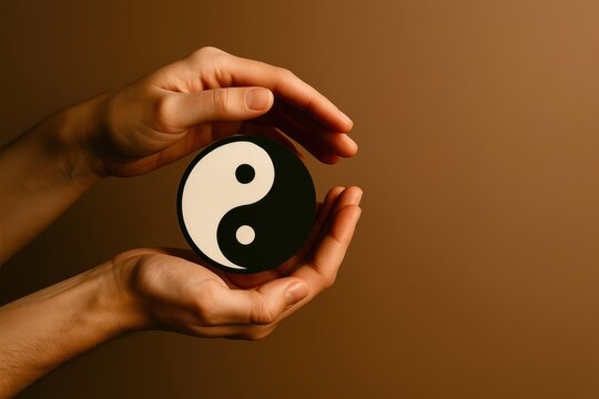 A hand holding a yin yang symbol