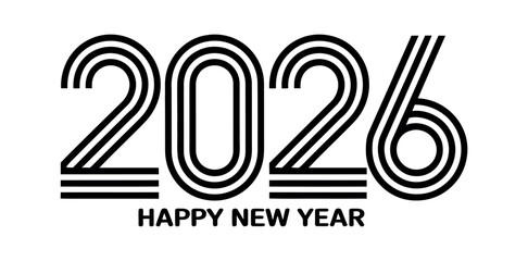 Happy New Year 2026 graphic with bold, stylized numbers and text.