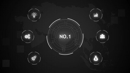 No 1, Hologram Futuristic Interface. Business, Technology, Internet and network concept. Digital world map technology background. - Powered by Adobe