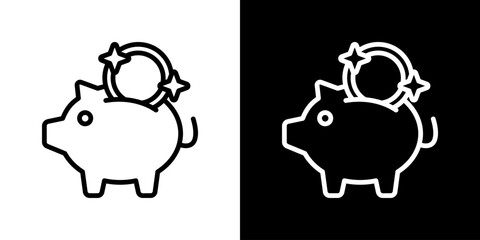 Piggy Bankicon Set. Clean Line Design With Light And Dark Versions For Versatile Use.