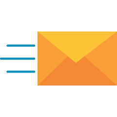 Orange Envelope Icon with Blue Speed Lines Indicating Fast Mail Delivery on a Transparent Background