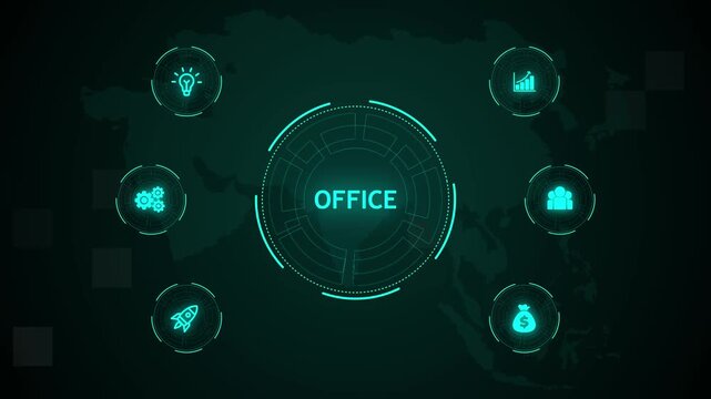 Office, Hologram Futuristic Interface. Business, Technology, Internet and network concept. Digital world map technology background. - Powered by Adobe
