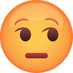 Fototapeta premium Orange Face Emoji With Raised Eyebrows And Questionable Expression On Transparent Background