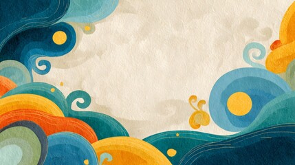 Colorful Abstract Waves and Swirls in Vibrant Tones Creating a Playful Artistic Background