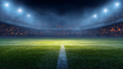 Illuminated Soccer Field at Night with Dramatic Lighting Creating an Exciting Atmosphere for Competition
