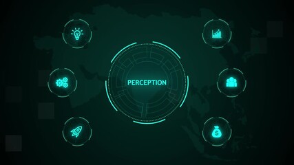 Perception, Hologram Futuristic Interface. Business, Technology, Internet and network concept. Digital world map technology background. - Powered by Adobe