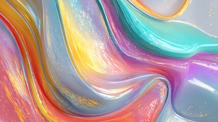 Colorful Abstract Swirling Fluid Texture with Iridescent Reflections and Glossy Finish
