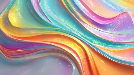 Abstract Colorful Waves with Shiny Iridescent Texture in a Fluid and Dynamic Composition