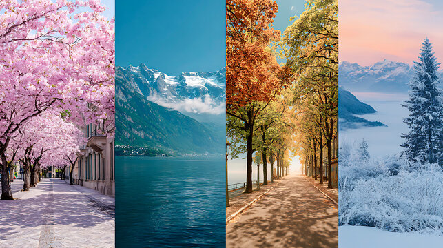 Representing different seasons of the year, showing environmental change, growth, and the cyclical nature of scenery