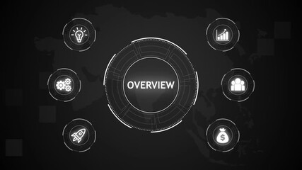 Overview, Hologram Futuristic Interface. Business, Technology, Internet and network concept. Digital world map technology background. - Powered by Adobe