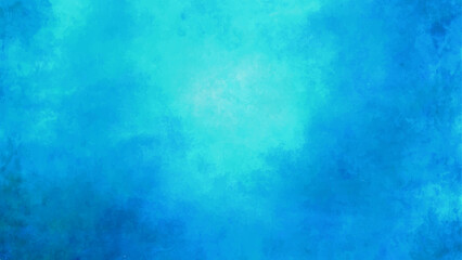 Vibrant Blue & Aqua Abstract Watercolor Texture Background with Cloud-Like Washes, Central Glow. Deep Ocean, Tropical Water, or Dreamy Sky Aesthetic Backdrop.
