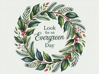 A beautiful watercolor wreath with the inspirational quote look for an evergreen day