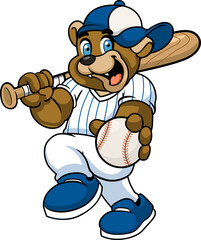 Happy Baseball Bear Cartoon Mascot Player