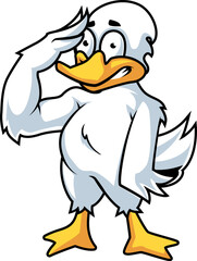 Cute Cartoon Duck Saluting Mascot Character
