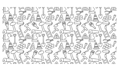 Obraz premium black and white tools seamless pattern 01