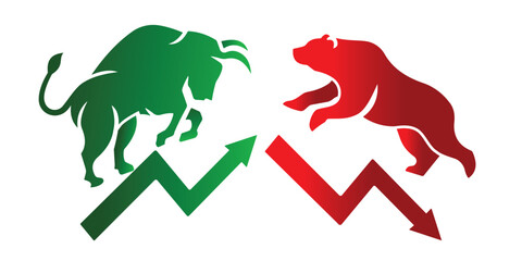 Bear and bull vector for Exchange and traders on a stock market. Bear and bull vector icon design for share market, logo, Stock Market. Bullish vs Bearish market Illustration design. 