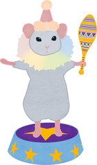 Cute Circus Clown Mouse Holding Juggling Club Illustration