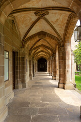 Ancient Law buildings of Old Quadrangle at Melbourne University in Melbourne, Australia.
